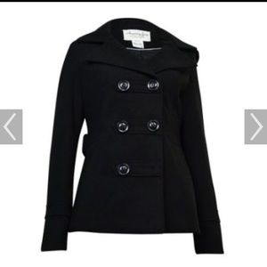 Black pea coat with detachable hood